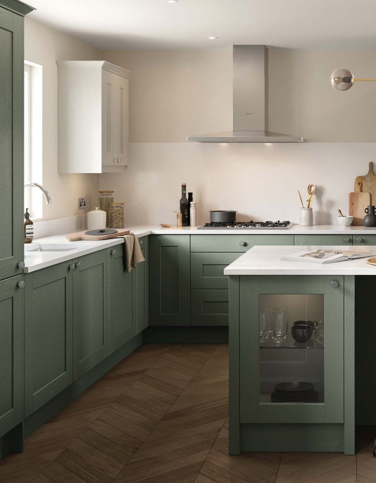 Belsay Woodgrain kitchen painted Reed Green