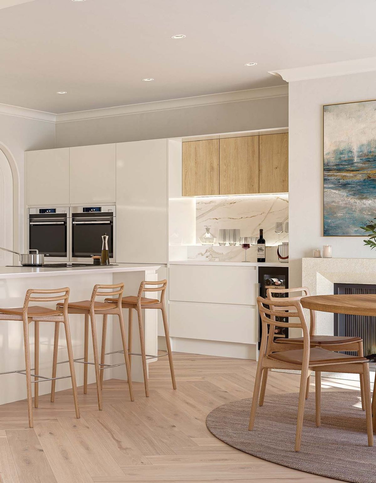 Remo kitchen in Gloss Taupe Grey with Unity Davos Oak
