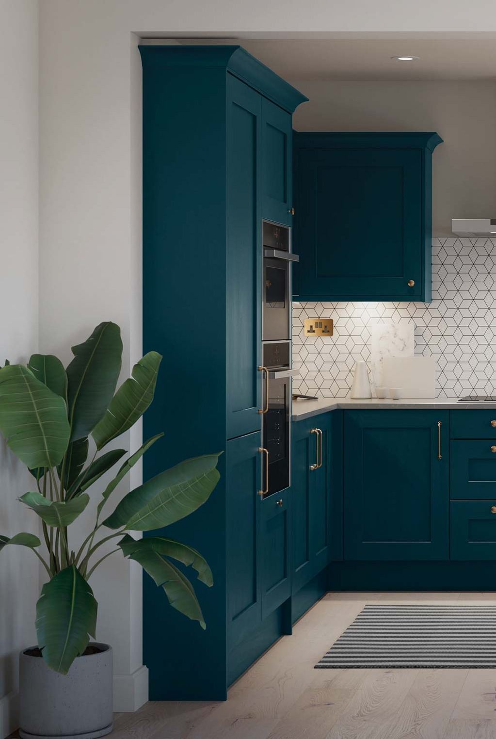 Mornington Shaker kitchen painted Hartforth Blue in a U-shaped layout
