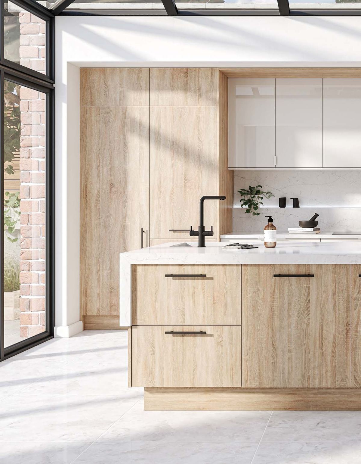 Unity kitchen in Grey Bardolino Oak with Porter Gloss Dove Grey