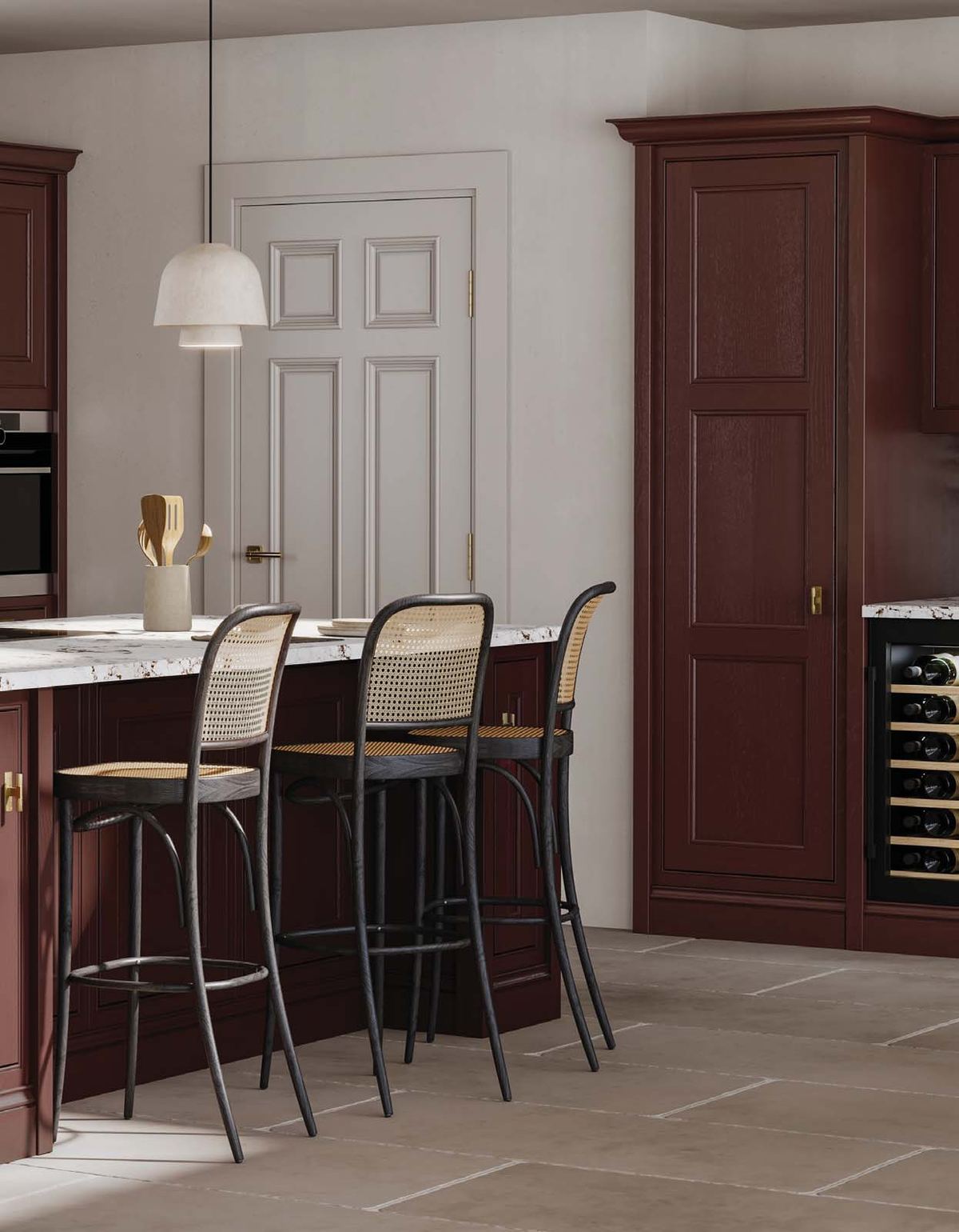 Clarendon Beaded cabinetry detail in Malbec