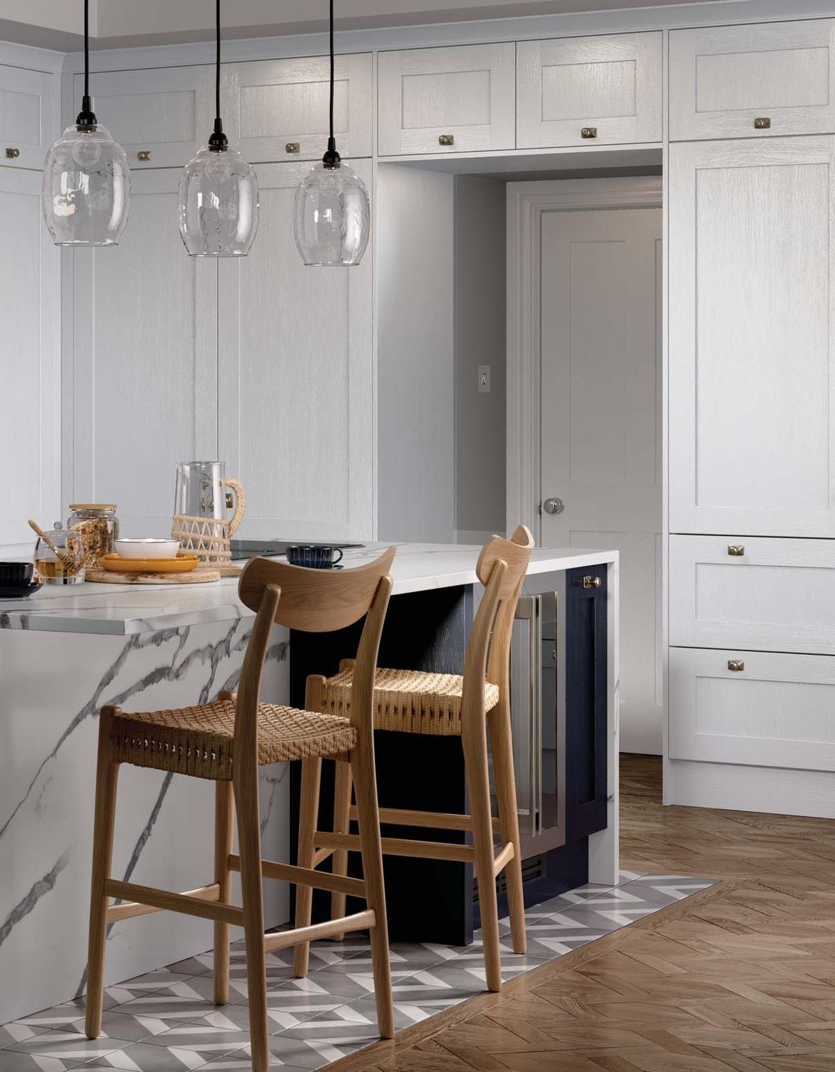 Mornington Shaker kitchen in Ives Blue with Inkwell island